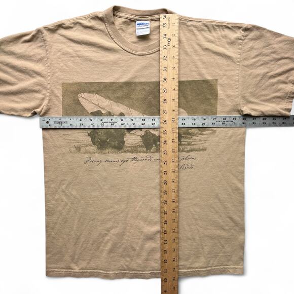 Vintage Bison Buffalo Roamed The Plains Feather Colorado Nature T Shirt M Tan - Picture 6 of 6